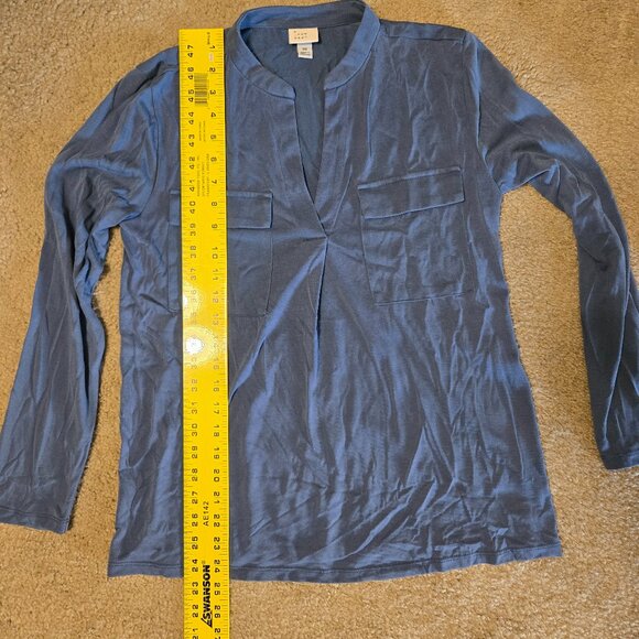 A New Day Stretch Long Sleeve Blouse with Mandarin Collar, Colbalt Blue - Picture 3 of 6